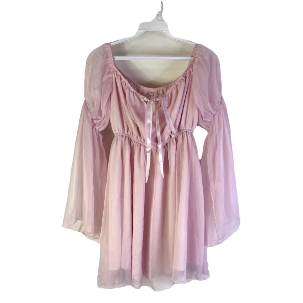 Y2K Baby Doll Fairy Angel Sheer Mesh Milk Maid Top Shirt Pink Medium Princess - Picture 1 of 5